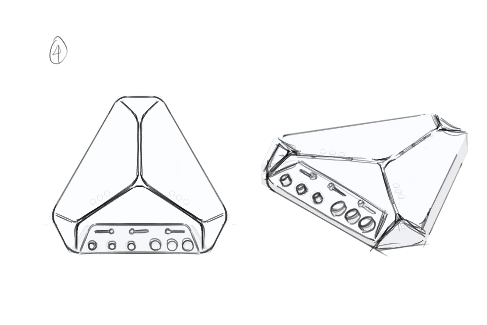 Sketch 4: a faceted top with three ridges meeting at the centre