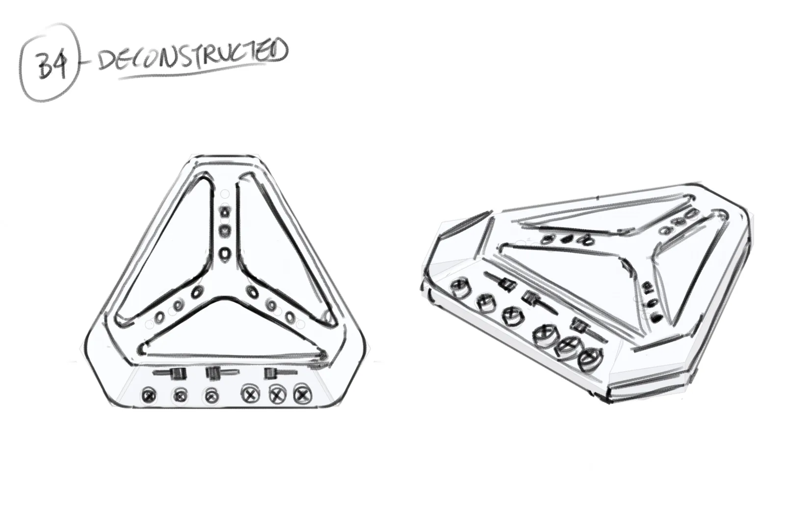 Sketch B4, deconstructed: a Y-shaped frame across the top with an inductor slot in each arm