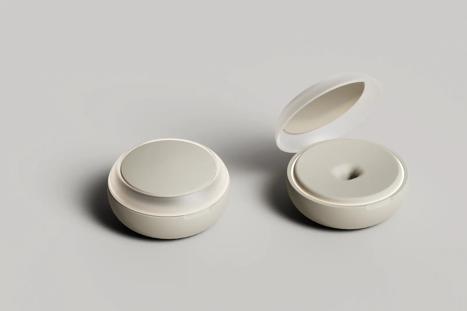 Render of a round base station with a raised flat top and a domed lower half