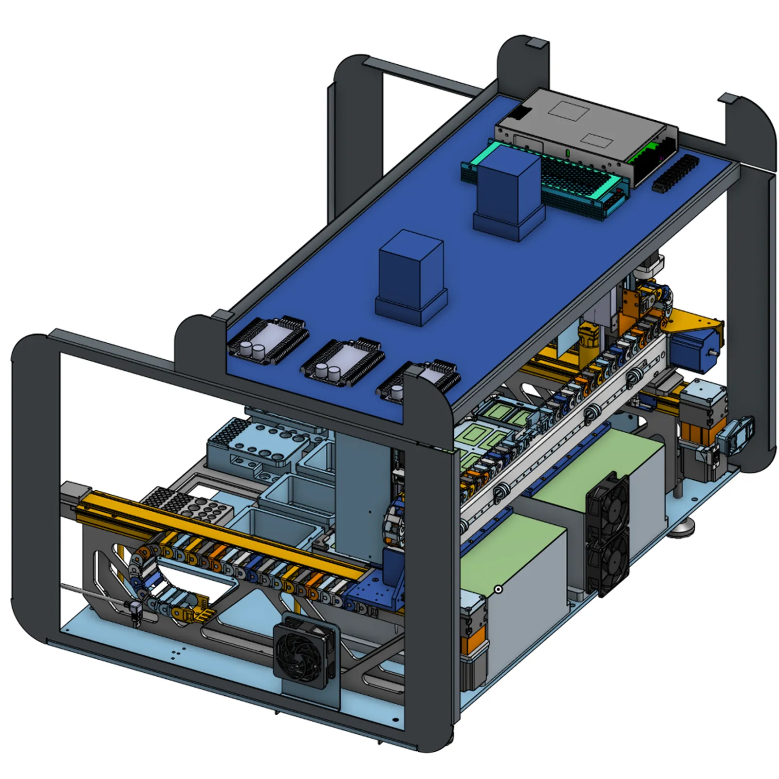 CAD of the internal chassis: frame, deck, gantry and fans